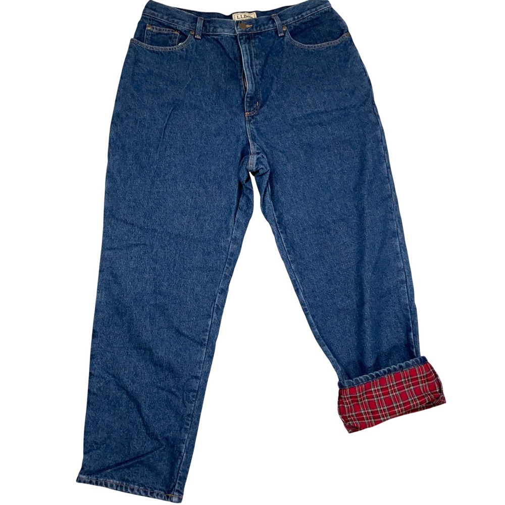 LL Bean Jeans Womens 18 Reg Blue Flannel Lined Relaxed High Winterized Denim